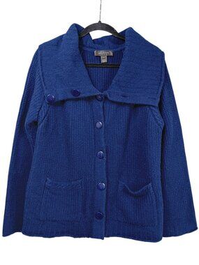 ST. JOHN Women's Blue Button-up Long Sleeve Knit Cardigan 100% Cashmere Size M